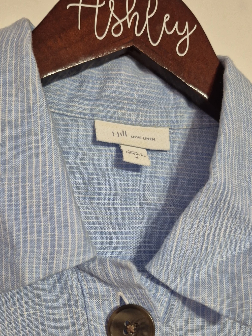 PURE JILL Light Blue and White Linen Button-Front Shirt Dress - Picture 5 of 10